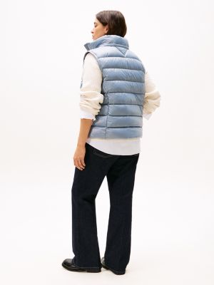 blue curve glossy water repellent down vest for women tommy hilfiger