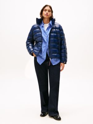 blue curve glossy down-filled lightweight jacket for women tommy hilfiger