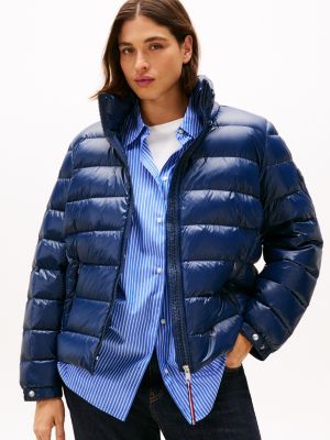 blue curve glossy down-filled lightweight jacket for women tommy hilfiger