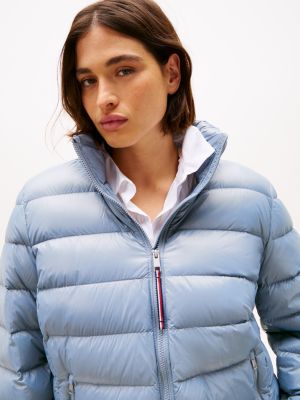 blau curve glänzende daunengefüllte leichte jacke für damen - tommy hilfiger