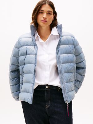 blue curve glossy down-filled lightweight jacket for women tommy hilfiger