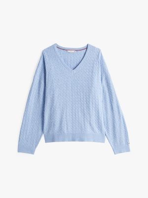 blue curve wool blend cable knit jumper for women tommy hilfiger