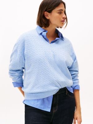 pullover curve intrecciato in misto lana blue da donne tommy hilfiger