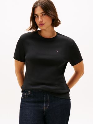 schwarz curve slim fit t-shirt mit aufgestickter flag für damen - tommy hilfiger