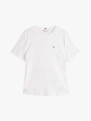 t-shirt ajusté curve à drapeau brodé blanc pour femmes tommy hilfiger