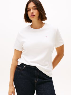 white curve slim fit t-shirt met geborduurde vlag voor dames - tommy hilfiger