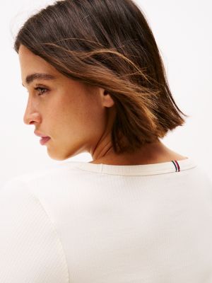 white curve ribbed slim long sleeve t-shirt for women tommy hilfiger