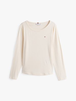 white curve ribbed slim long sleeve t-shirt for women tommy hilfiger