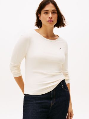 white curve ribbed slim long sleeve t-shirt for women tommy hilfiger