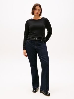 black curve ribbed slim long sleeve t-shirt for women tommy hilfiger