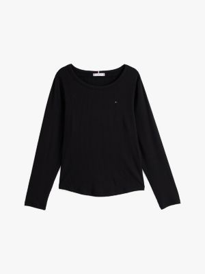 camiseta curve slim acanalada de manga larga negro de mujeres tommy hilfiger