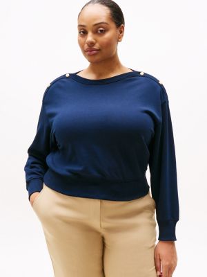 blau curve sweatshirt mit u-boot-ausschnitt für damen - tommy hilfiger