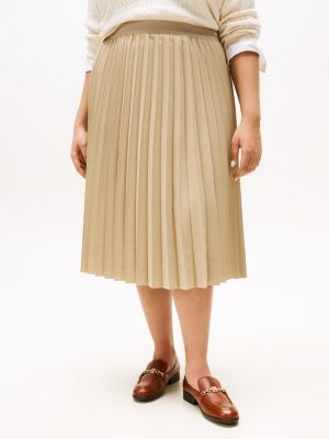 beige curve pleated midi skirt for women tommy hilfiger