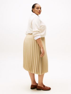 beige curve pleated midi skirt for women tommy hilfiger