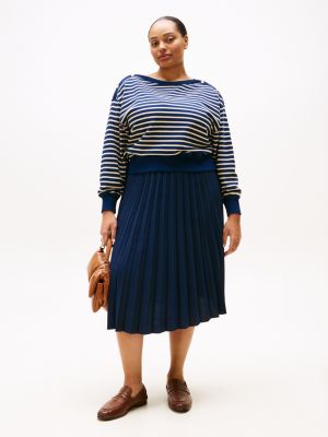 blue curve pleated midi skirt for women tommy hilfiger