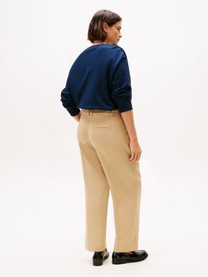 khaki curve slim straight leg trousers for women tommy hilfiger