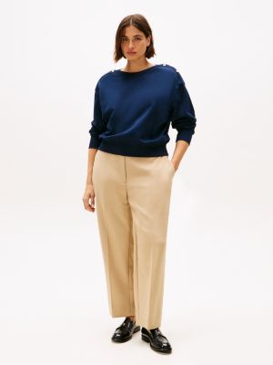 khaki curve slim straight leg trousers for women tommy hilfiger