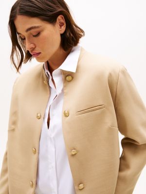 khaki curve slim fit blazer mit mandarinkragen für damen - tommy hilfiger