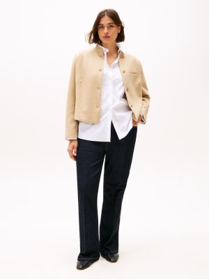 khaki curve slim fit mandarin collar blazer for women tommy hilfiger