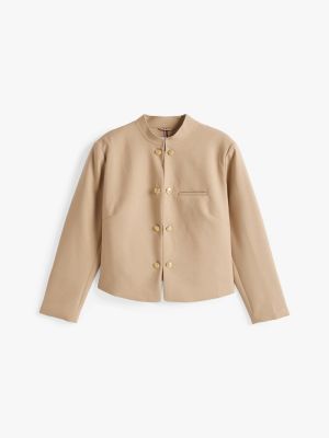 khaki curve slim fit mandarin collar blazer for women tommy hilfiger