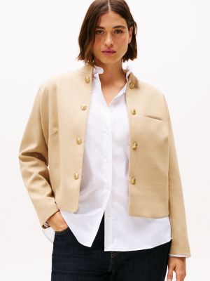 khaki curve slim fit blazer met opstaande kraag voor dames - tommy hilfiger