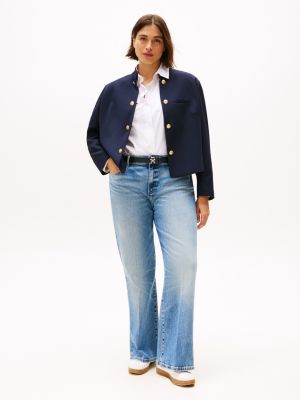 blazer ajusté curve à col officier bleu pour femmes tommy hilfiger