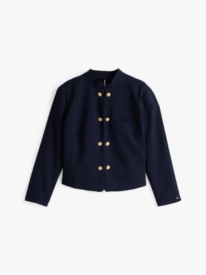 blue curve slim fit mandarin collar blazer for women tommy hilfiger