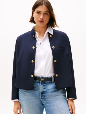 blazer ajusté curve à col officier blue pour femmes tommy hilfiger