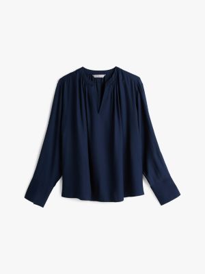 blue curve gathered v-neck relaxed blouse for women tommy hilfiger