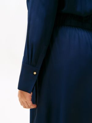 blue curve collarless midi shirt dress for women tommy hilfiger