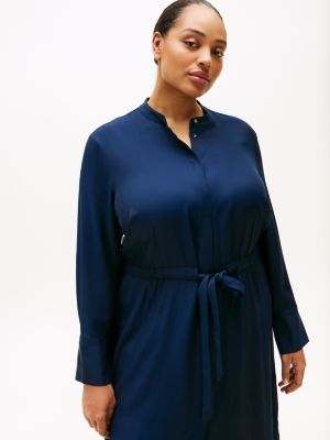 blue curve collarless midi shirt dress for women tommy hilfiger