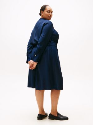 blue curve collarless midi shirt dress for women tommy hilfiger