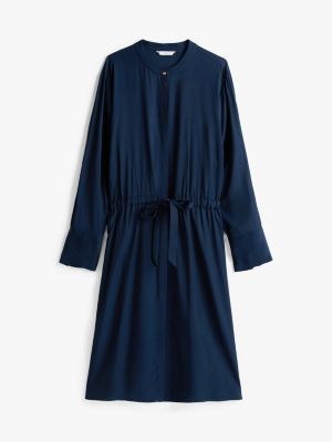 blue curve collarless midi shirt dress for women tommy hilfiger