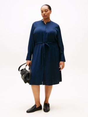 blue curve collarless midi shirt dress for women tommy hilfiger