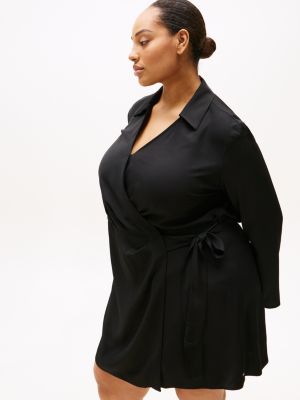 robe cache-cœur courte curve noir pour femmes tommy hilfiger