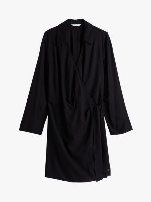 schwarz curve mini-wickelkleid für damen - tommy hilfiger