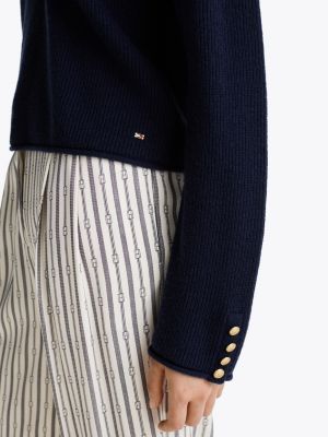 blue wool blend relaxed cropped jumper for women tommy hilfiger