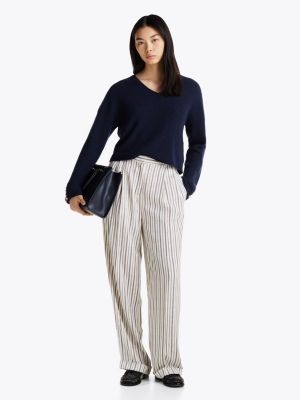 blue wool blend relaxed cropped jumper for women tommy hilfiger