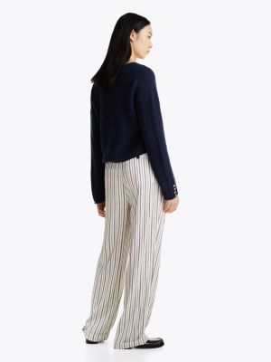 blue wool blend relaxed cropped jumper for women tommy hilfiger