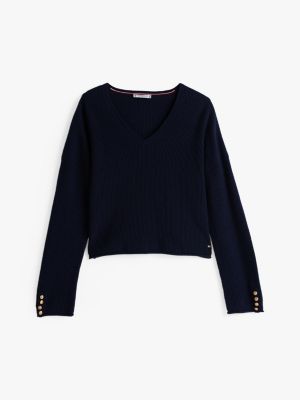 blue wool blend relaxed cropped jumper for women tommy hilfiger