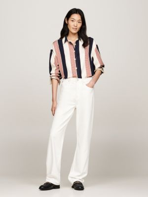 weiß oversized fit bluse mit metall-flag für damen - tommy hilfiger