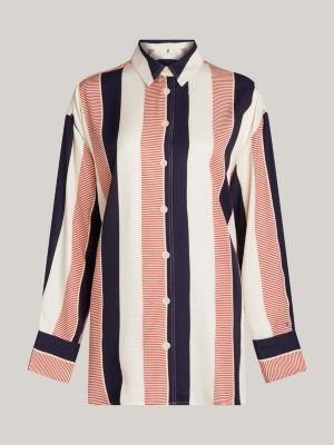 weiß oversized fit bluse mit metall-flag für damen - tommy hilfiger