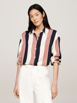 camicia oversize con bandierina in metallo white da donne tommy hilfiger