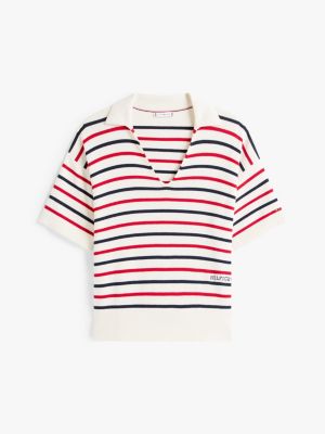 pullover con colletto a polo e maniche corte multicolore da donne tommy hilfiger