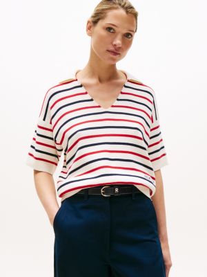 polo à rayures et manches courtes plusieurs couleurs pour femmes tommy hilfiger