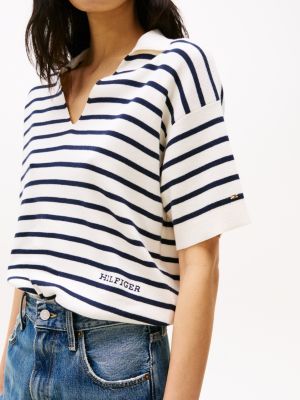 multi stripe short sleeve polo jumper for women tommy hilfiger