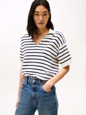 multi stripe short sleeve polo jumper for women tommy hilfiger