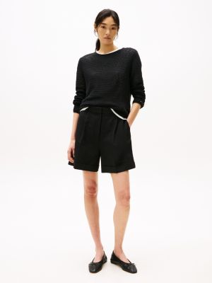 black pointelle crochet jumper for women tommy hilfiger