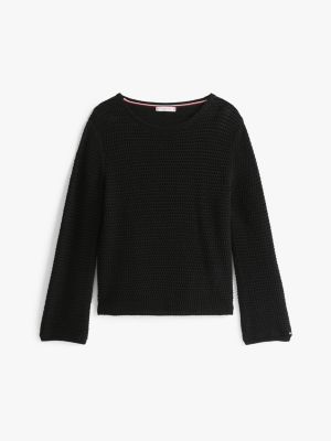 black pointelle crochet jumper for women tommy hilfiger