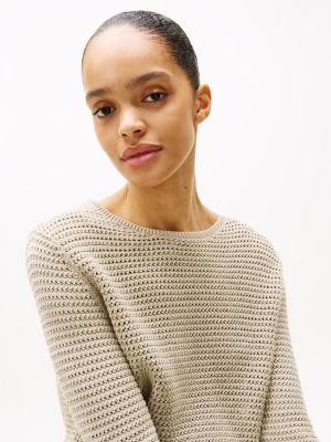 beige pointelle-pullover im häkel-design für damen - tommy hilfiger